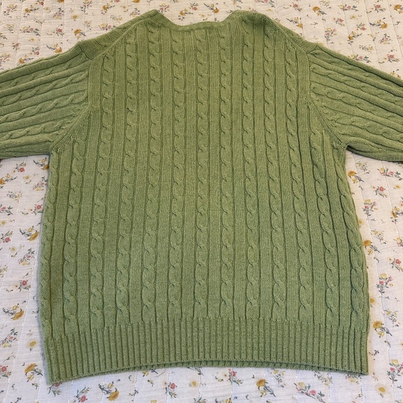 L. L. Bean Men's Wool Blend Cable Knit Sweater Olive Green Size Large Fisherman - Picture 5 of 7